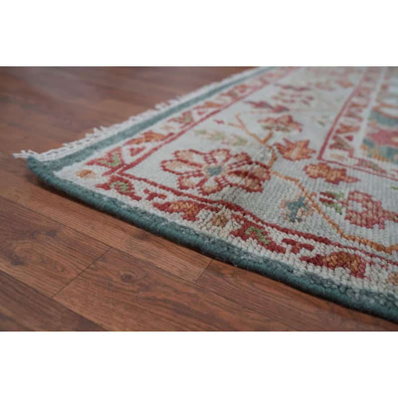 Hand Knotted Oriental 100% Wool Carpet Transitional Medallion Navy Blue & Blues Oushak Area Rug - 9' 11'' X 7' 8''