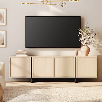 WAMPAT TV Stand with T-Shaped Legs, Modern Entertainment Center with 4 Storage Cabinets, Media Console TV Table for Living Room