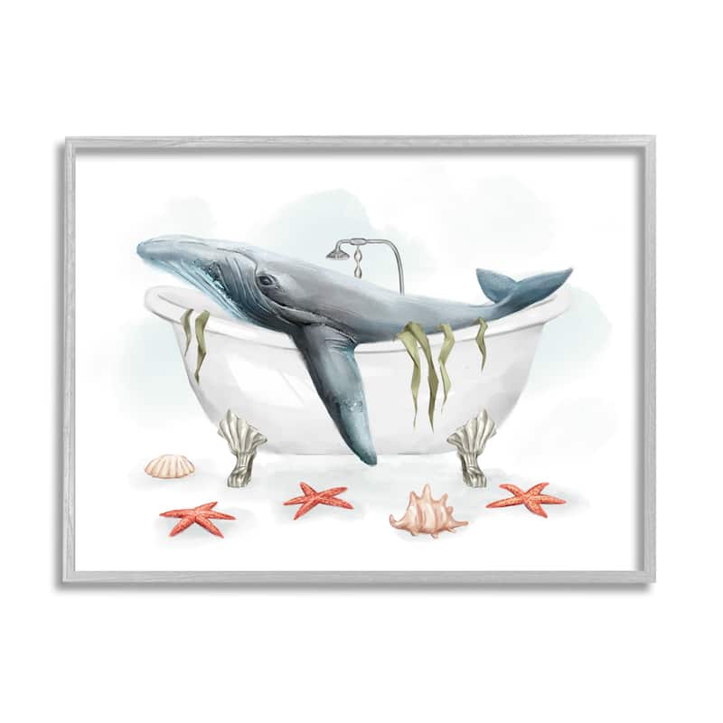 Stupell Whale in Nautical Tub Seafoam Starfish Shells Framed Wall Art