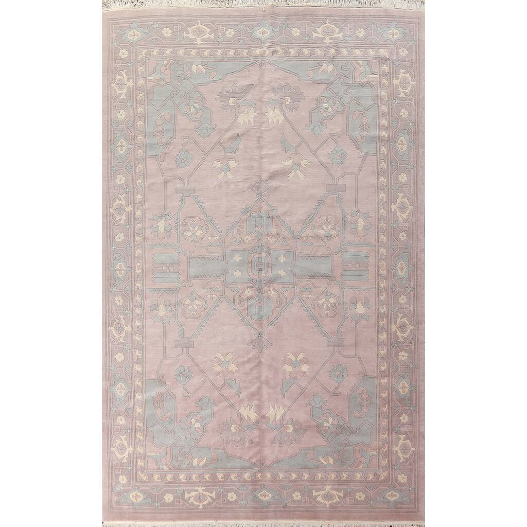 Vegetable Dye Geometric Savonnerie Oriental Area Rug Wool Hand-knotted - 9'10" x 14'0"