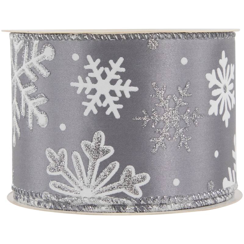 Shimmering Snowflakes Wired Craft Christmas Ribbon 2.5" x 10 Yards