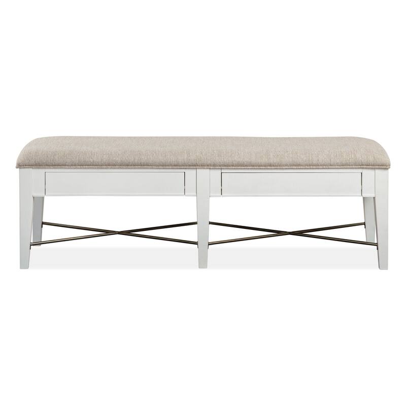 Magnussen Home Heron Cove Chalk White And Dovetail Grey Upholstered Bench - 58''W x 17''D x 19''H