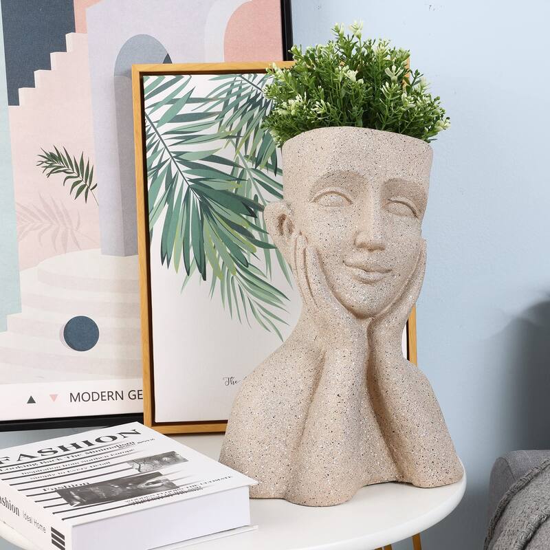 Speckled Beige MgO Happy Bust Head Indoor/Outdoor Statue Planter