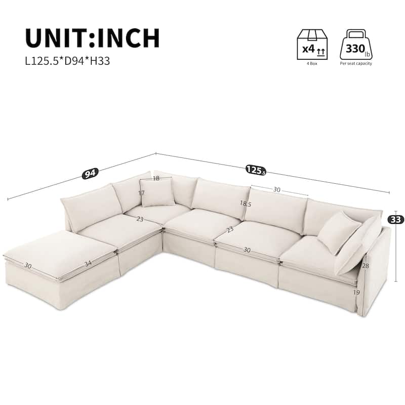 6-Seater Oversized Chenille Couch with Movable Ottoman by Harper&Bright Designs