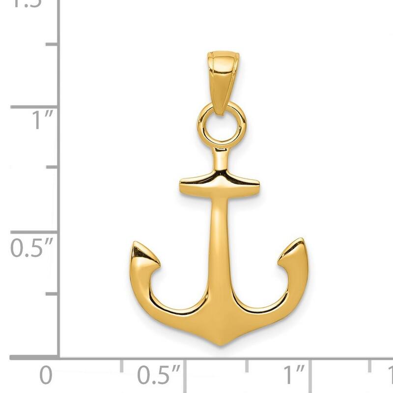 Curata 14k Yellow Gold 18" Solid Polished Anchor Pendant Necklace - 31.2x18.6mm