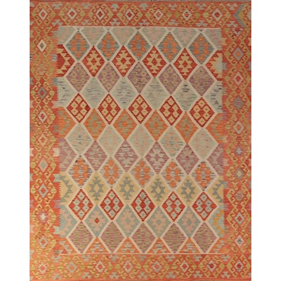Trellis Geometric Kilim Oriental Area Rug Hand-Woven Wool Carpet - 8'2"x 9'8"