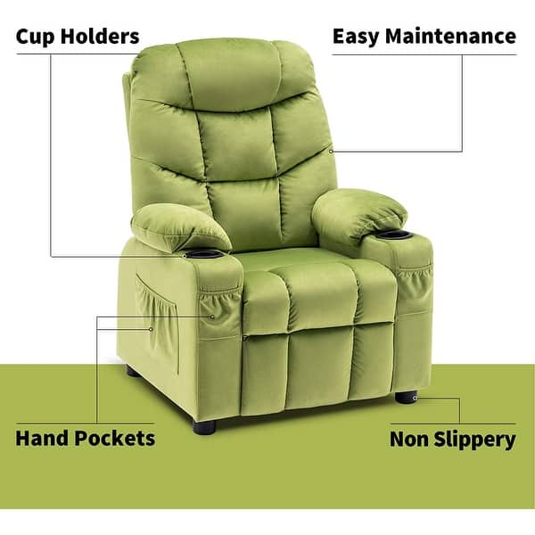 dimension image slide 4 of 7, MCombo Big Kids Recliner Chair with Cup Holders , Velvet Fabric