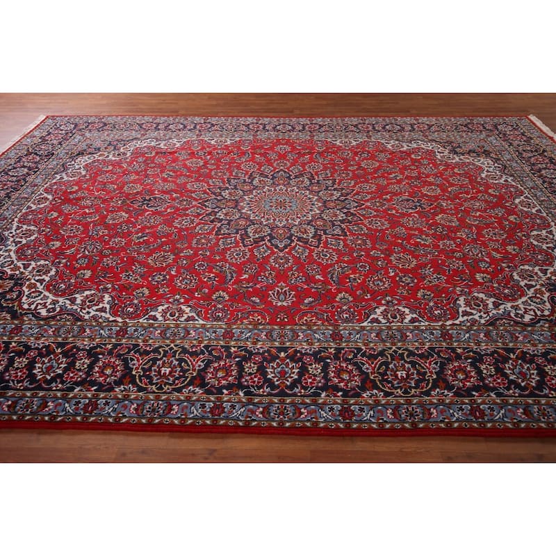 Oriental Traditional Red Kashan Turkish Rug Machine-Made Carpet - 9'9" x 13'2"