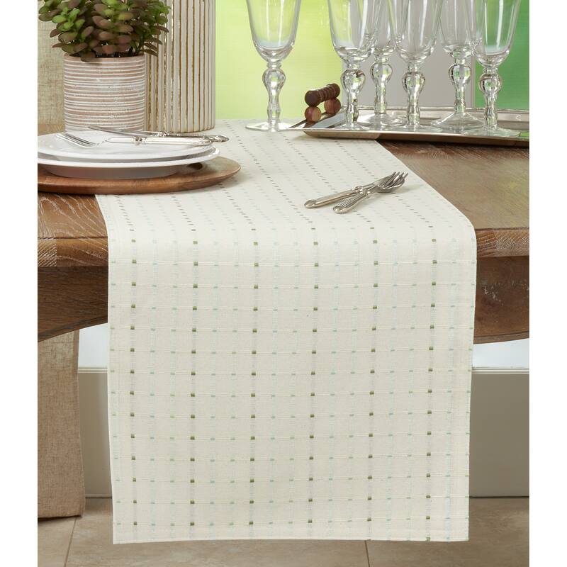 Square Stitched Dotted Table Runner - White - 16"x90"
