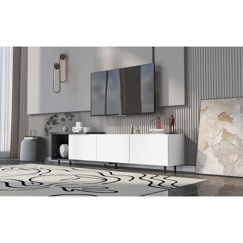 Modern Entendable TV Stand, Media Consol Table with 3 Storage Drawers, Entertainment Center with Adjustable Legs
