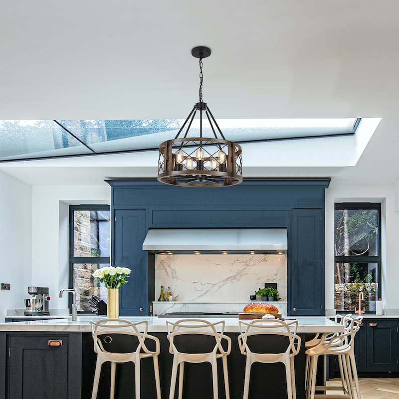 5-Light Rustic Drum Chandelier for Living Room Kitchen with No Bulbs Included