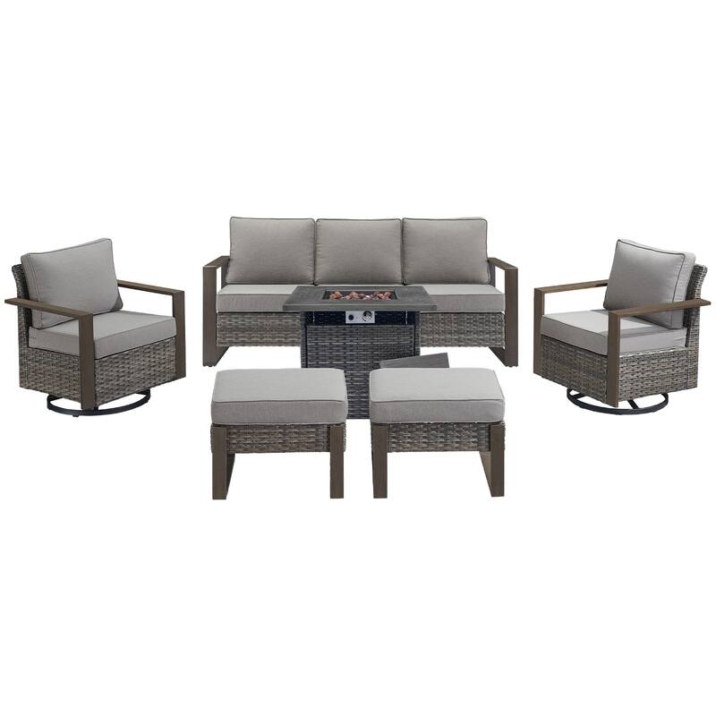 Pocassy Outdoor 30" Fire Pit Table with Sofa Swivel Chair Set