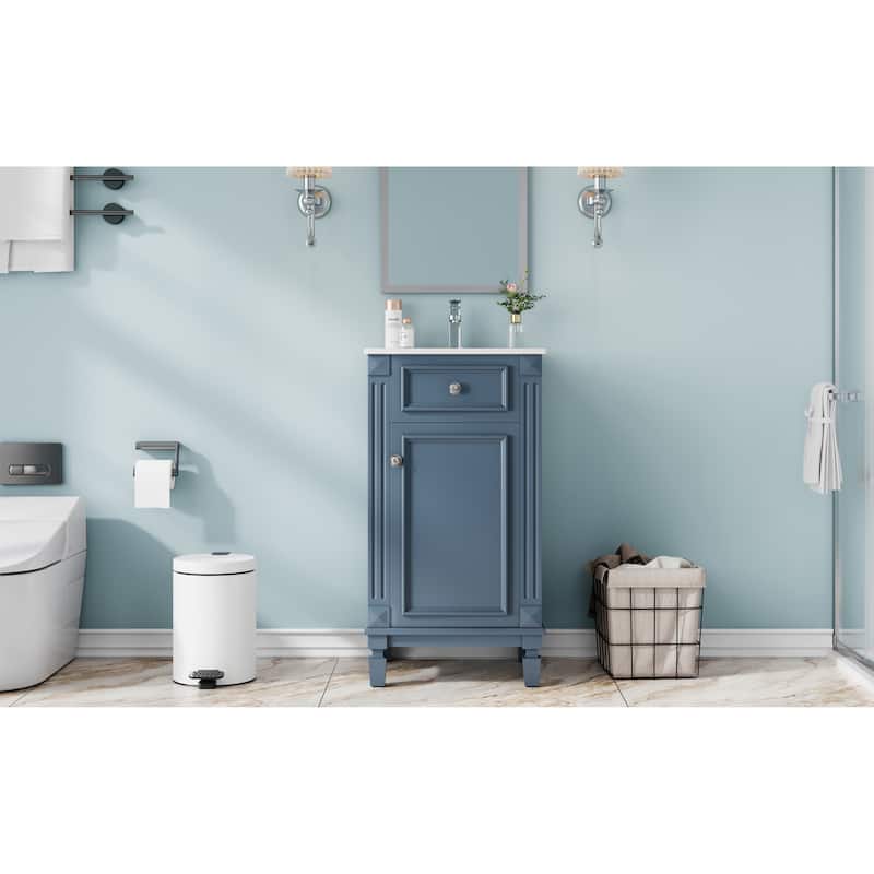 18-inch Bathroom Vanity with Ceramic Sink, Freestanding Single Vanity Set with Soft Closing Door, Adjustable Shelf