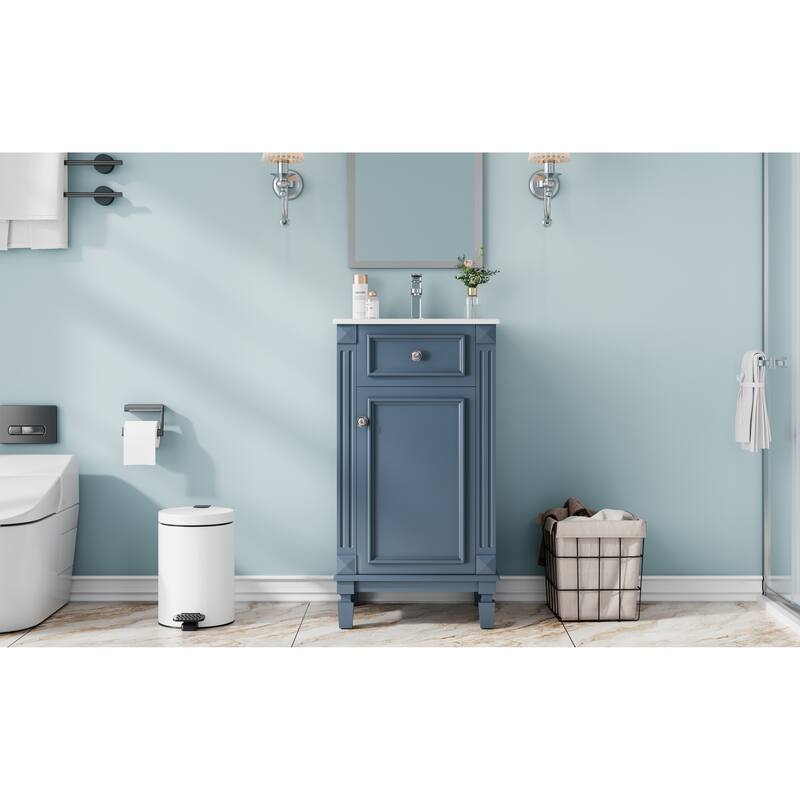 French Style 18" Freestanding Bathroom Vanity with Ceramic Sink, Soft-Close Door & Adjustable Shelf