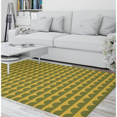 MID CENTURY SCALLOP GREEN YELLOW Area Rug by Kavka Designs
