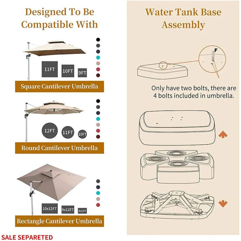 PURPLE LEAF 35.4" Square Outdoor Patio Umbrella Base with Wheels - 35.4" X 35.4" X 7.9"