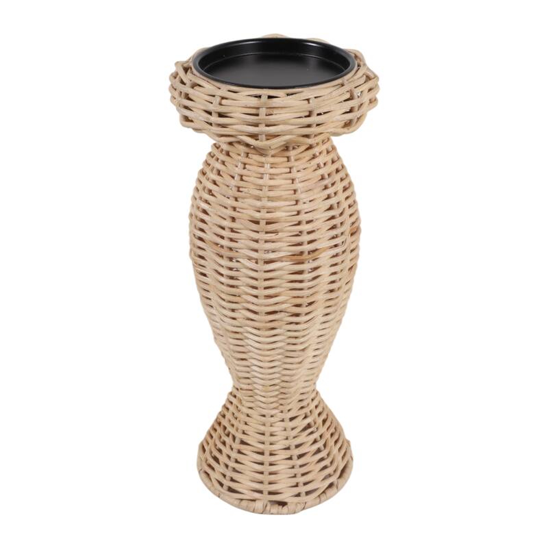 Candle Holder - Brown Metal Handwoven Raffia Pillar