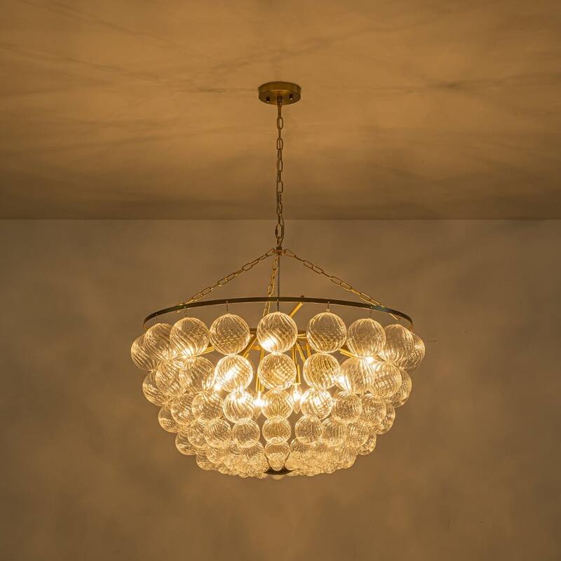 Glam Brass Tiered Swirled Glass Bubble Bead Cage Round Chandelier - 31.5 Inches