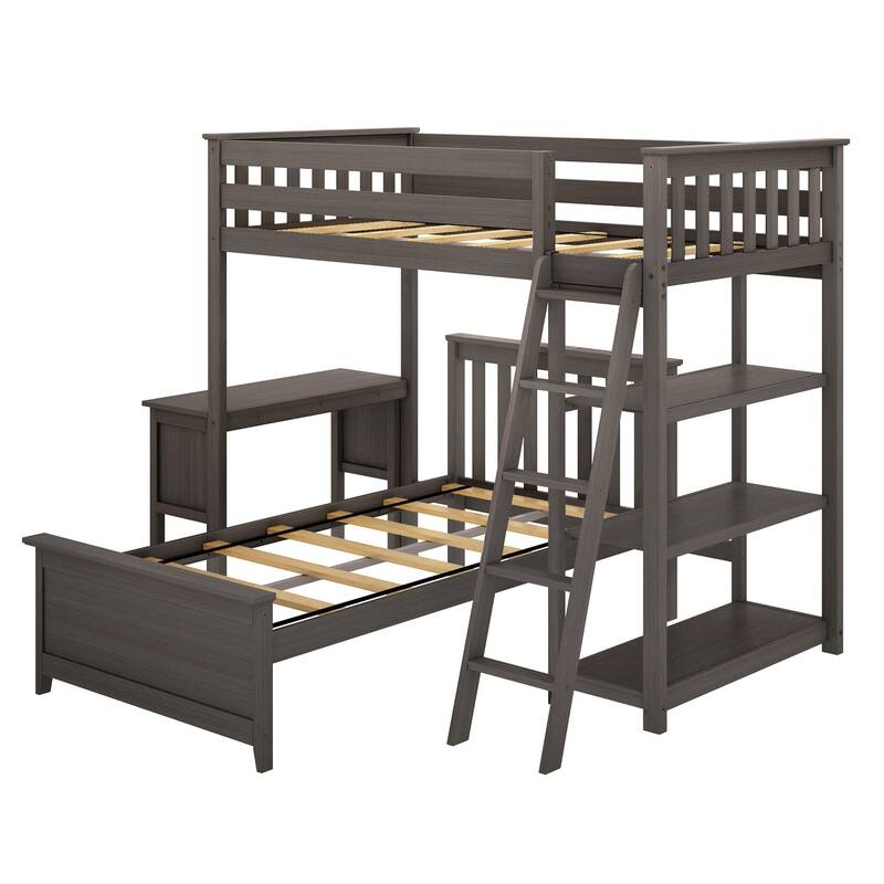 Max and Lily L Shaped Twin over Twin Bunk Bed with Bookcase and Desk