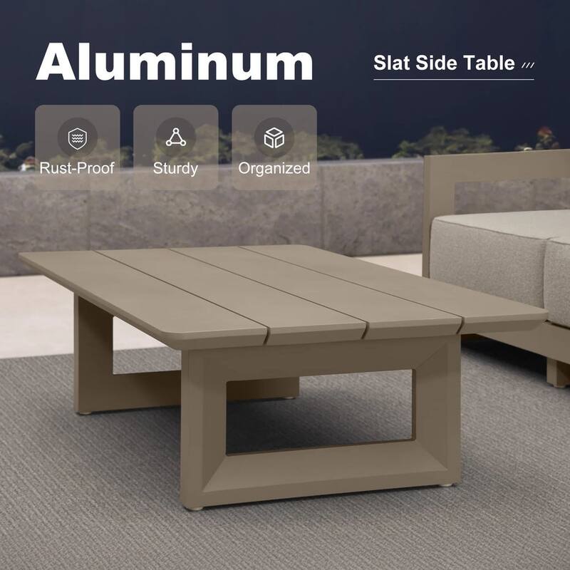 PURPLE LEAF Caesar Open-End Khaki Outdoor Couch with 9.6" Thick for Yard Porch Deck Patio Conversation Sets