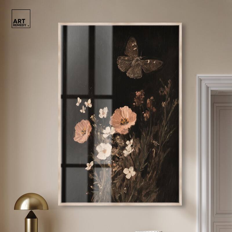 Poppy and Moth I Shadowbox by Art Remedy