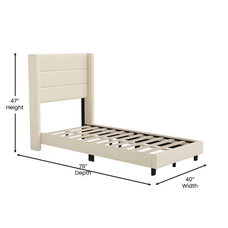 Upholstered Platform Bed with Wingback Headboard
