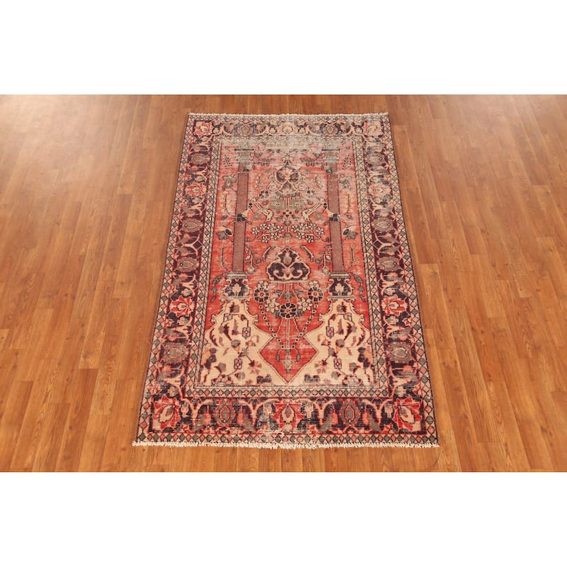 Hand Knotted Oriental 100% Wool Carpet Traditional Geometric Oranges & Rust Kashan Area Rug - 6' 4'' X 3' 11''