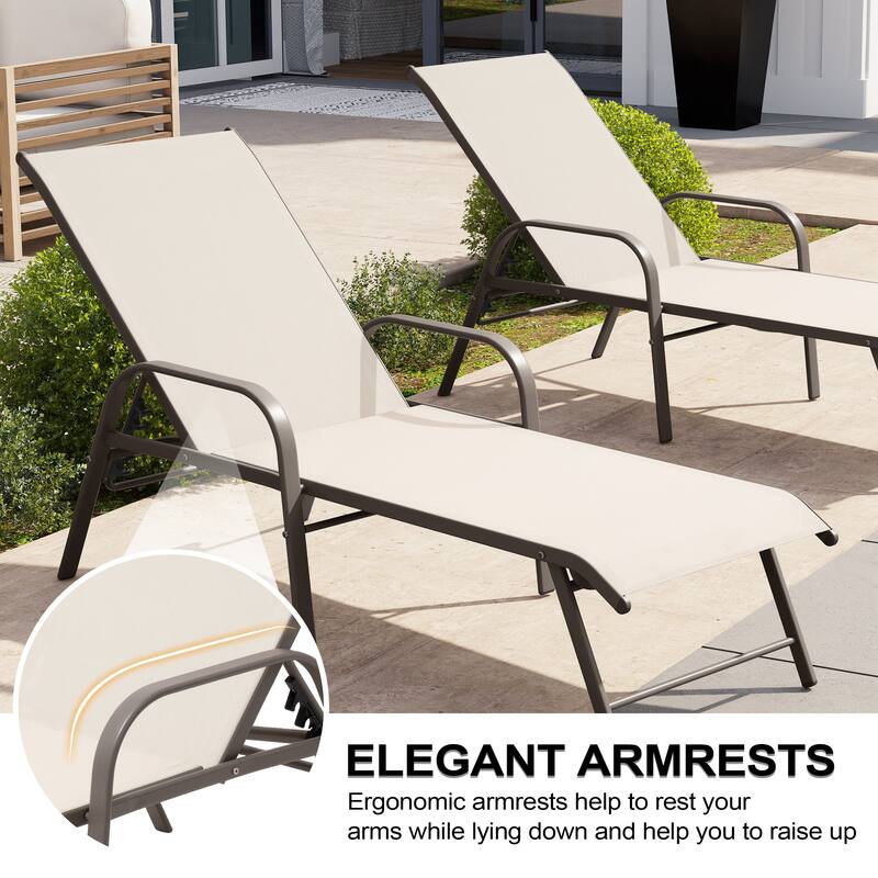 Set of 2/4 Outdoor Aluminum Chaise Lounge Chairs with Adjustable Backrest