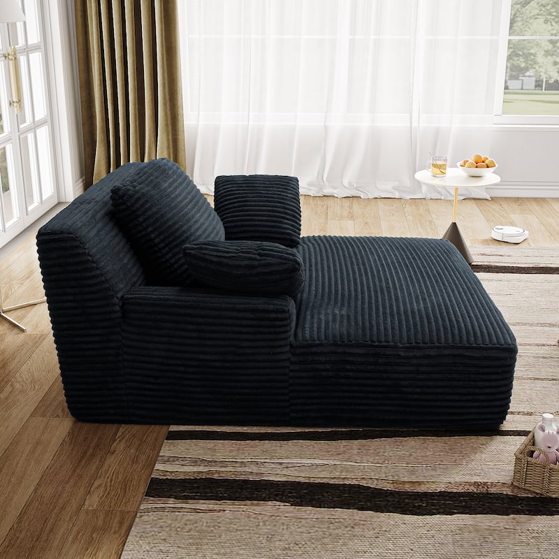 Oversized Fluffy Plush Corduroy Sleeper Sofa, Single Chaise Lounge Couch Chair, Deep Seat Reading Chair for Living Room