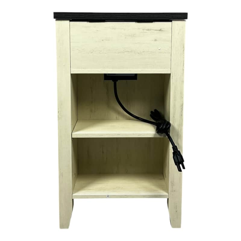 Farmhouse End Table Bedside Table With Charging Station, Night Stand With Barn Door And Drawer
