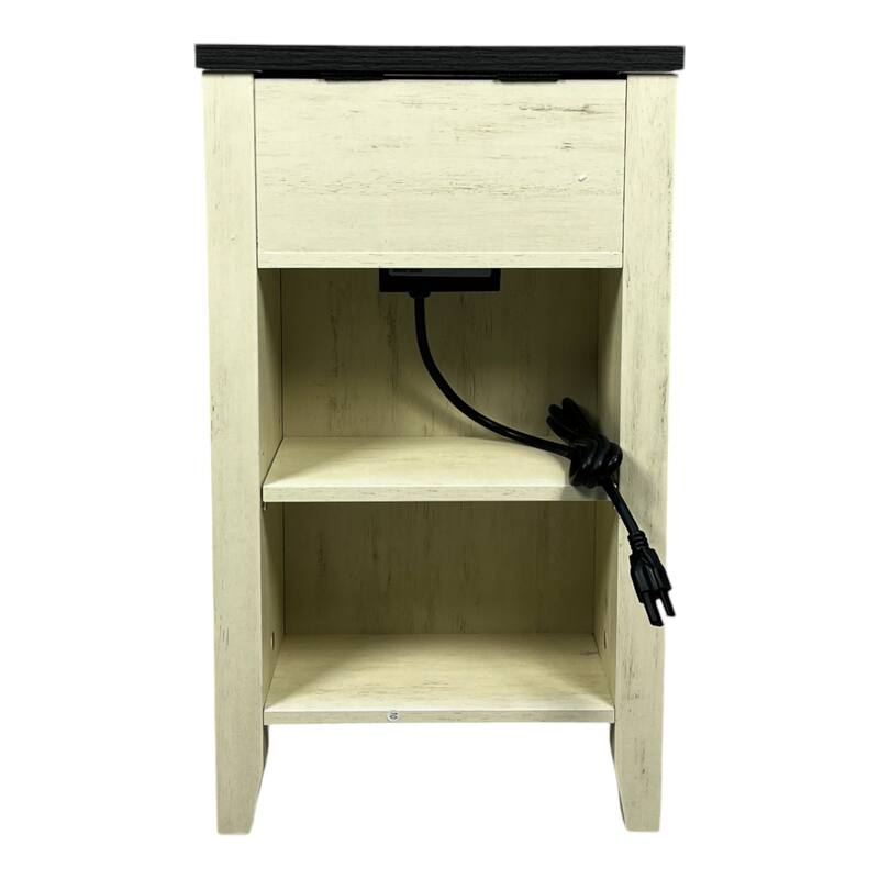 Farmhouse End Table with Charging Station,Night Stand with Barn Door and Drawer