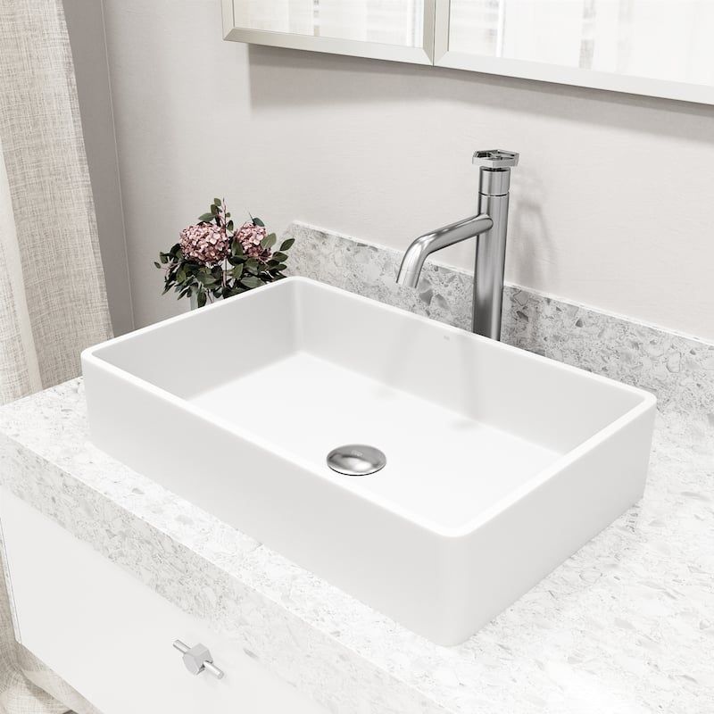 VIGO Magnolia 21"L x 14"W MatteStone Vessel Sink and Ruxton 12"H Faucet Set