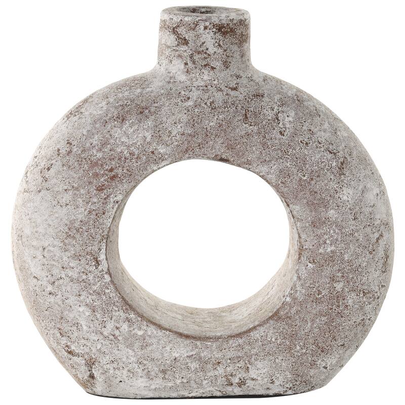 Ceramic Antique Style Textured Circle Donut Decorative Vase - Cream - Roche River Decor