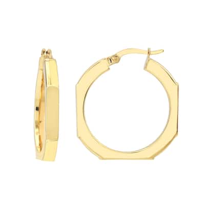 Curata 10k Yellow Gold 22x3mm Octagon Frame Round Hoop Earrings