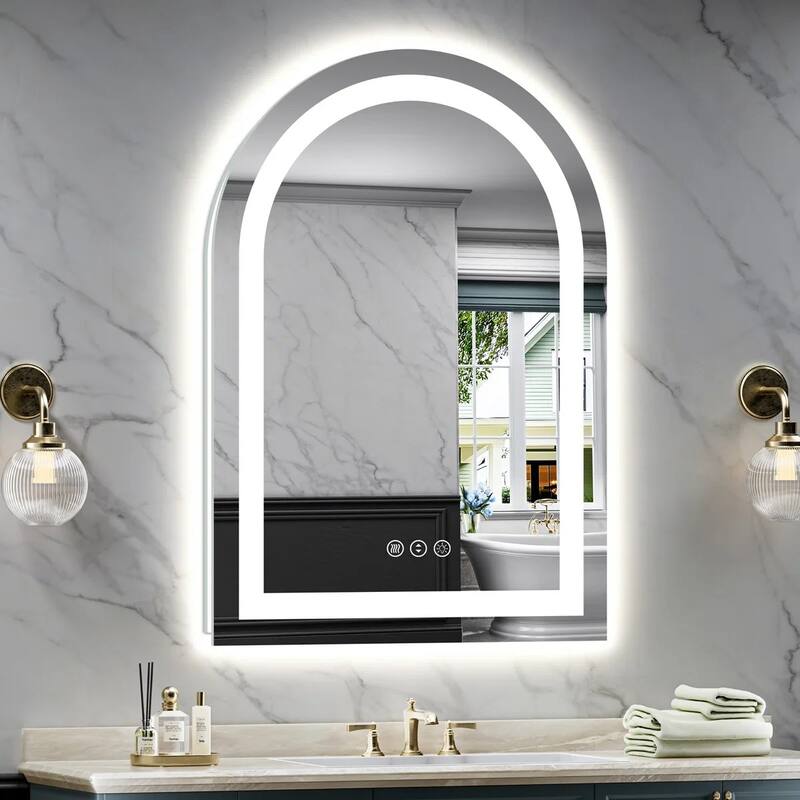 Full Size Arch Front & Back LED Lighted Anti-fog Tempered Glass Wall Bathroom Vanity Mirror, ETL Certified, 3-Year Warranty - 38"x26”