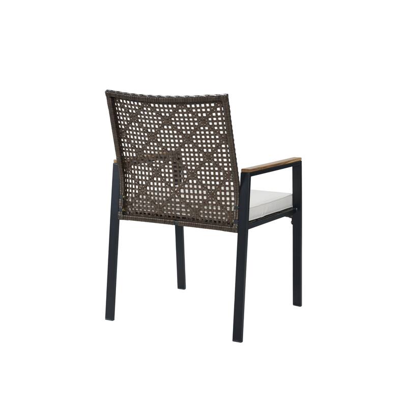 5-Piece Square Indoor/Outdoor Patio Table and Rattan Chairs Set with Umbrella Hole