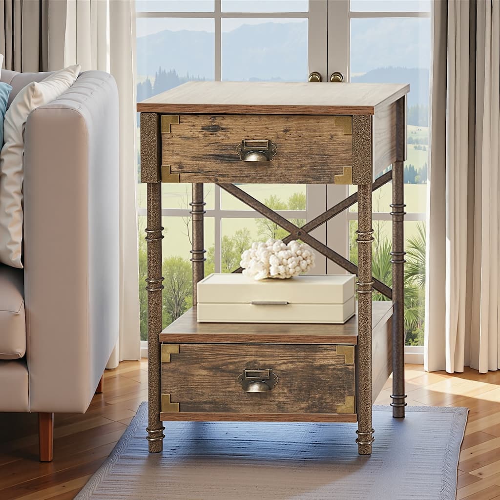 VECELO Mid Century Modern Nightstand, Bedside Table with Drawer and Opening Storage, End Table Living Room Fluted Night Stand