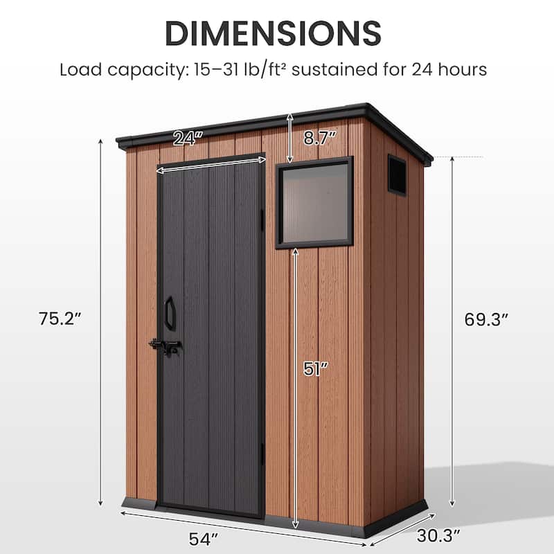All-Weather Outdoor Storage Shed Waterproof Resin Garden Shed with Floor, Lockable Doors, Skylight for Lawn Tools & Bikes