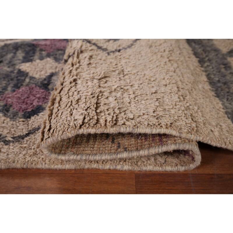 Geometric Plush Moroccan Area Rug Handmade Beige Wool Carpet - 6'9" x 10'4"