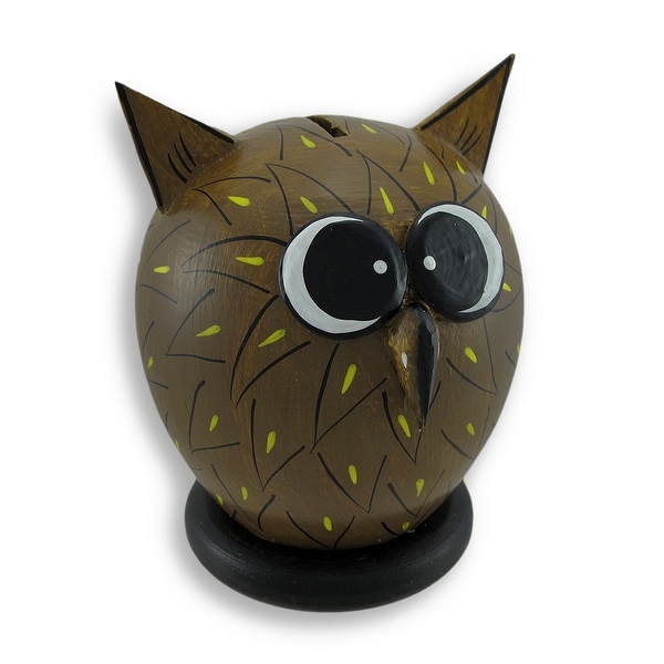 Whimsical Wooden Wide Eyed Owl Coin Bank 7.25 In. - 7.25 X 5.5 X 5.5 inches