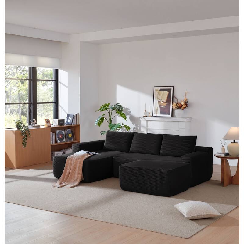 Cloud Modular Sectional Sofa with 1 Ottoman, Modern Minimalist Upholstered Couches, U Shaped Deep Seat Sofa with Chaise