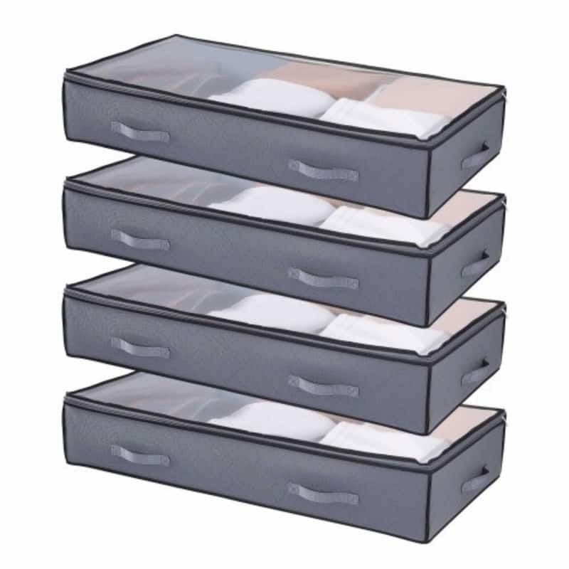 Set of 4 Under Bed Storage Organizer Foldable Clothes and Shoe Storage with Transparent PVC Lid - 39.2 x 19.7 x 7.1 inch