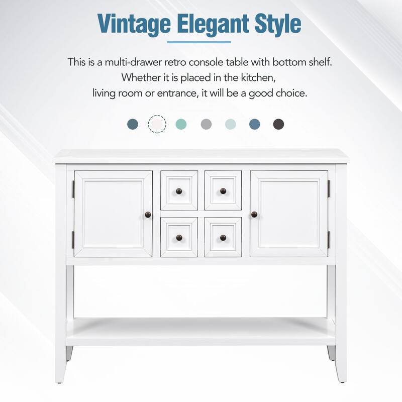 Cambridge Series Ample Storage Vintage Console Table with Four Small Drawers and Bottom Shelf for Living Rooms