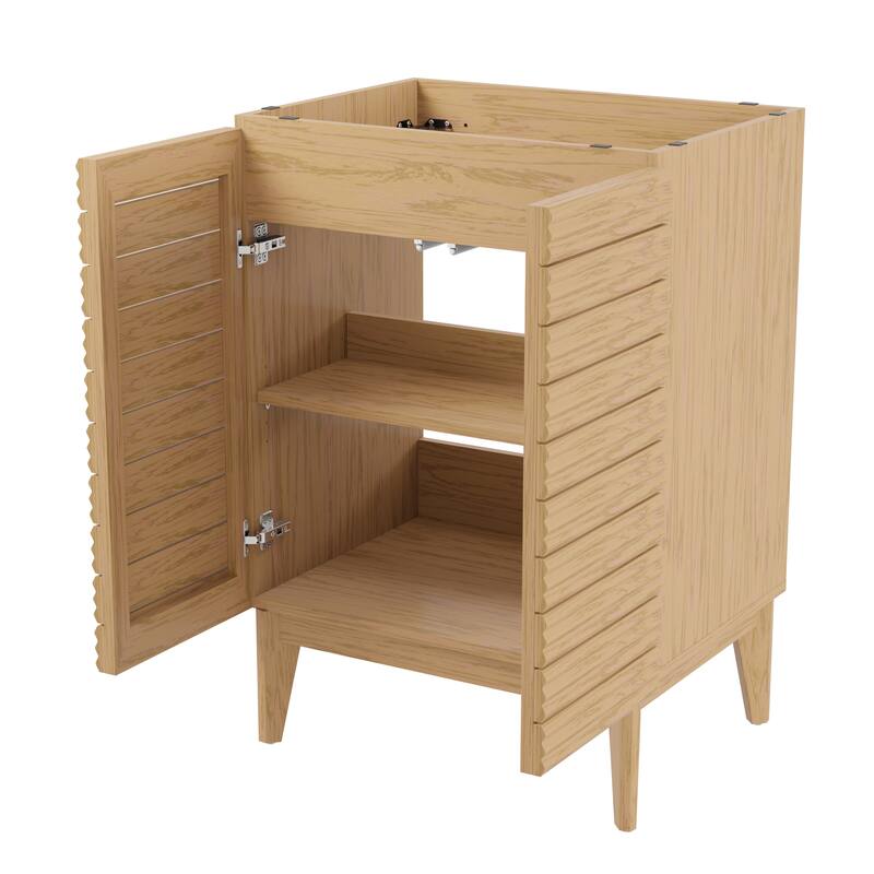 Javer Thin Linear Slat Modern Farmhouse 2-Shelf Bath Vanity Cabinet Only (Sink Basin not Included), by JONATHAN Y