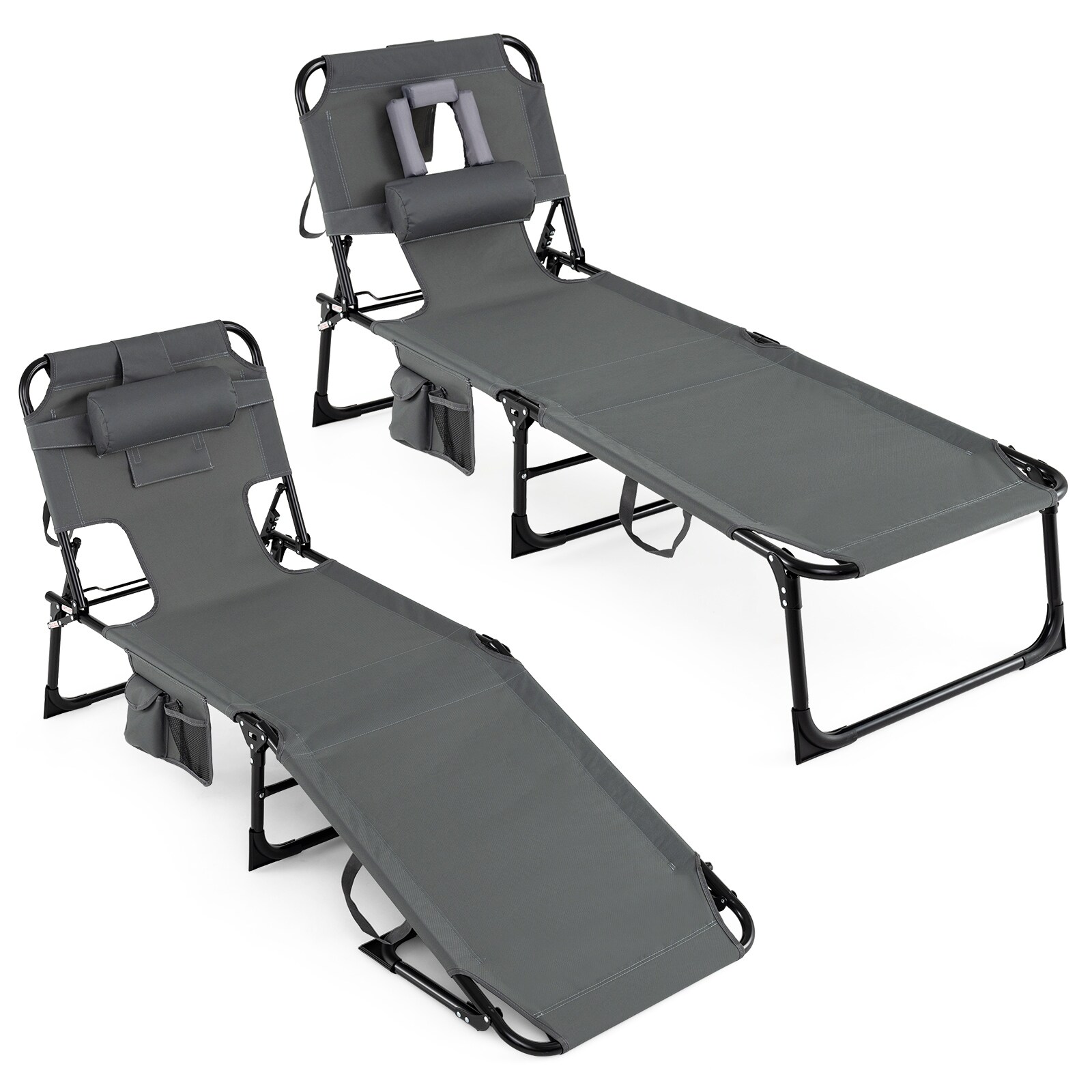Gymax 2PCS Tanning Chair Portable Chaise Lounge Chair w/4-Position
