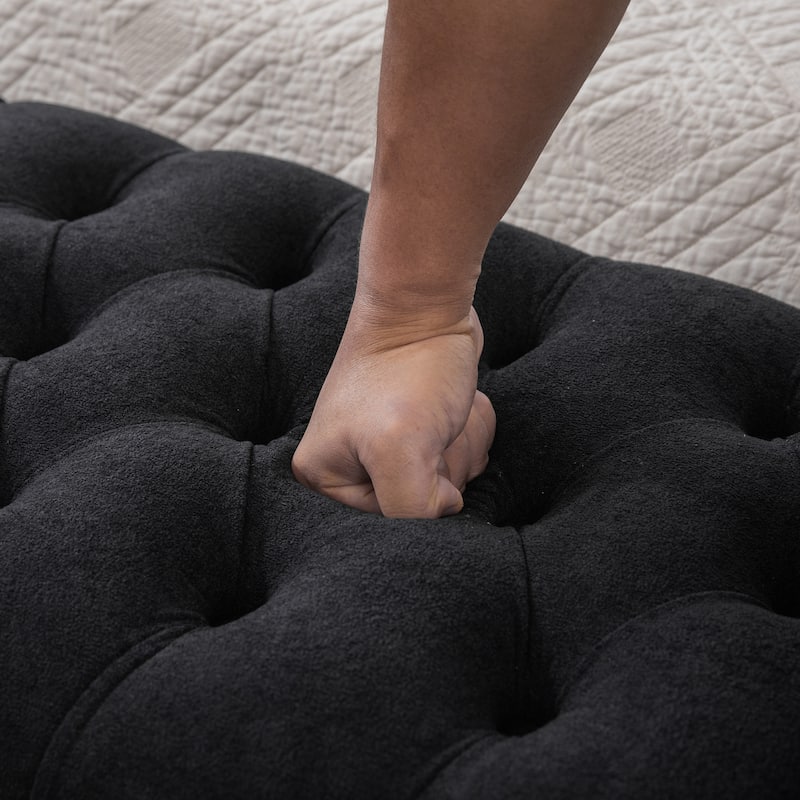 Large Storage Ottoman Bench, End of Bed Bench with Rolled Arms, Wood Legs, Button Tufted Storage Bench with Double Lids