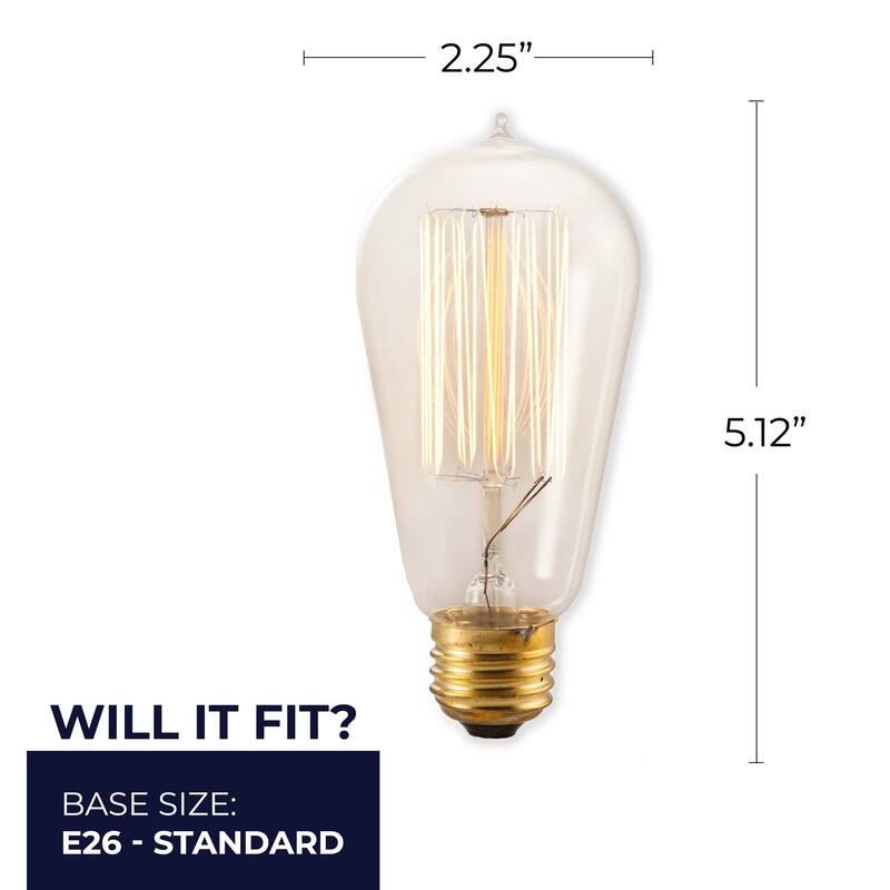 Bulbrite Pack of (4) Dimmable Antique Nostalgic Filament Incandescent Bulb - 40 Watt - Thread Filament ST18 Medium (E26)