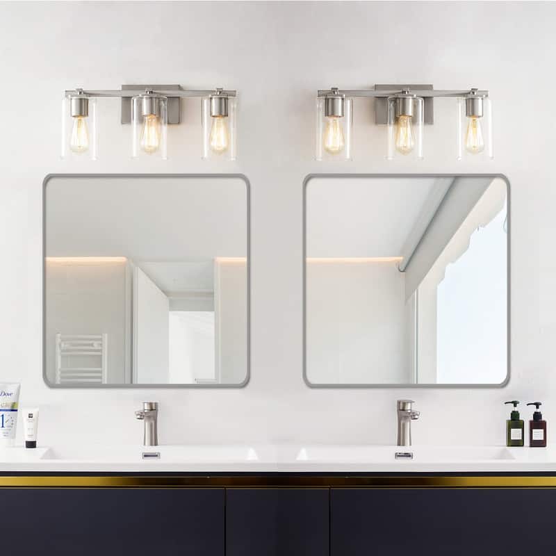 KAWOTI 20.75in. 3-light Brushed Nickel Glass Bathroom Vanity Light