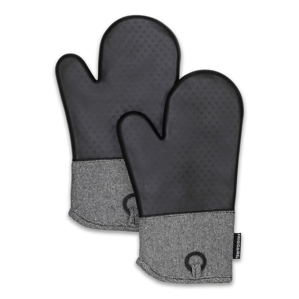 Black Heat Resistant Thick Soft Quilted Lining Kitchen Oven Glove Mitts With Silicone - 1 pair
