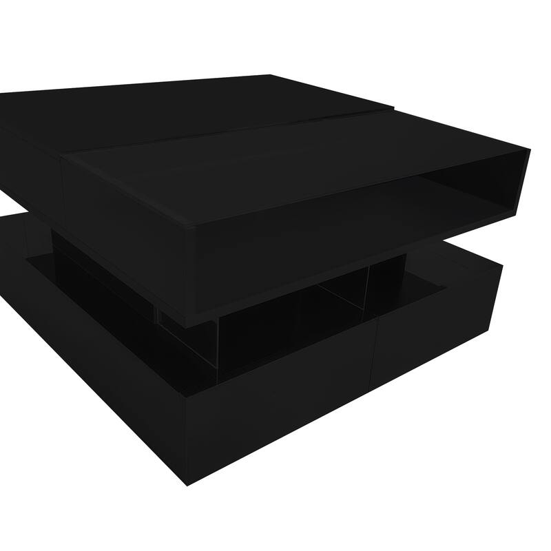 High Gloss Lift-Top Coffee Table with LED Lights and Hidden Storage, 2-Tier Modern Living Room Accent Table